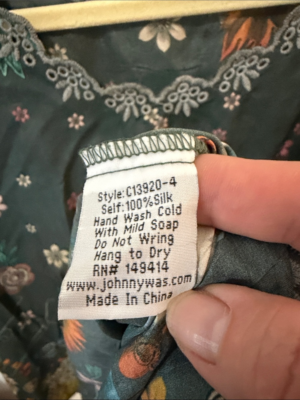 Johnny Was Dark Teal Floral Tunic with Mustard Trim - Picture 2 of 3